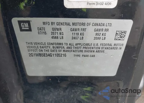 2016 Chevrolet Impala Limited Lt из США, поврежденный, VIN 2G1WB5E34G1105216